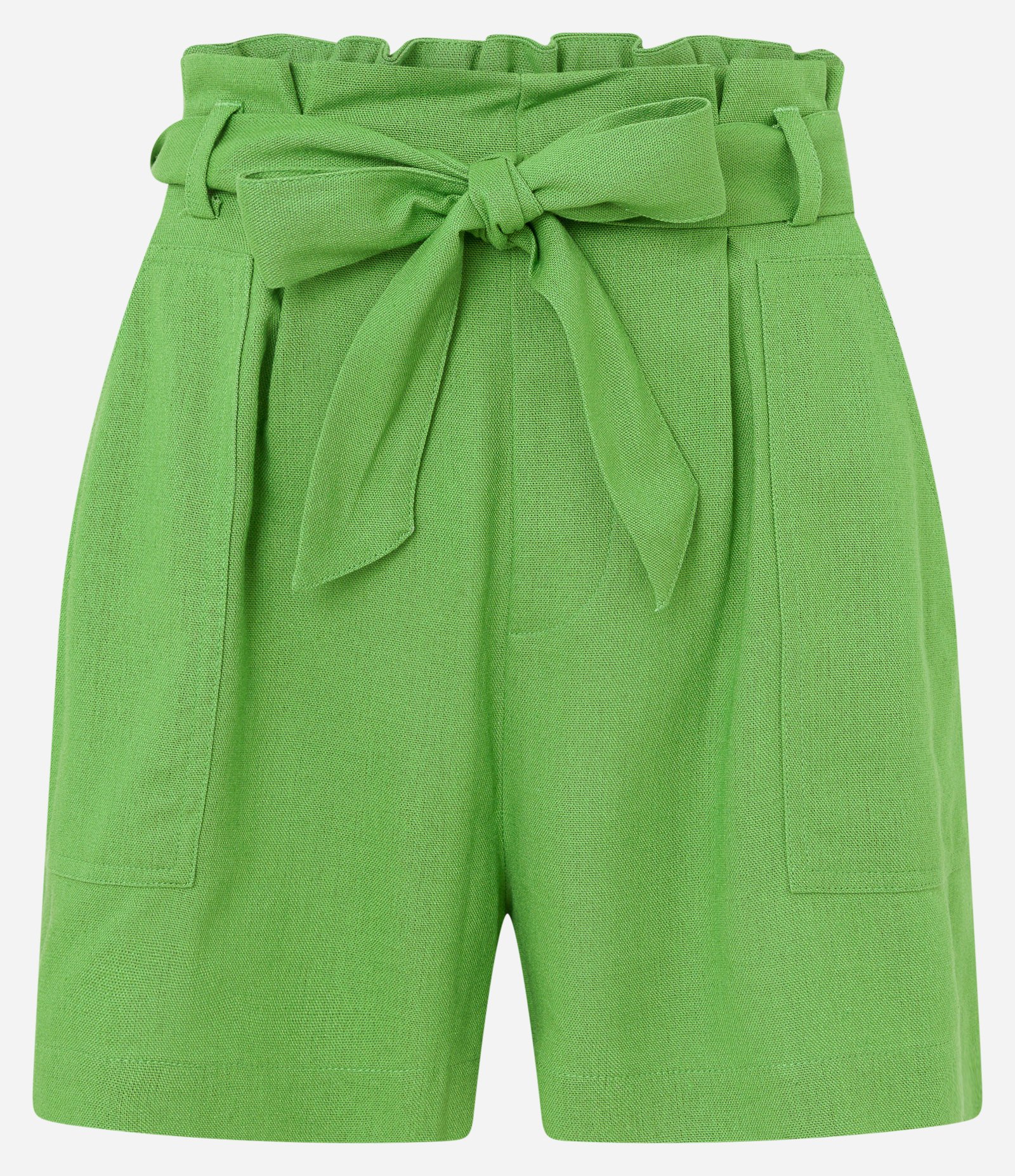 Short Curto em Viscose e Linho com Bolsos e Cinto Faixa Verde 5