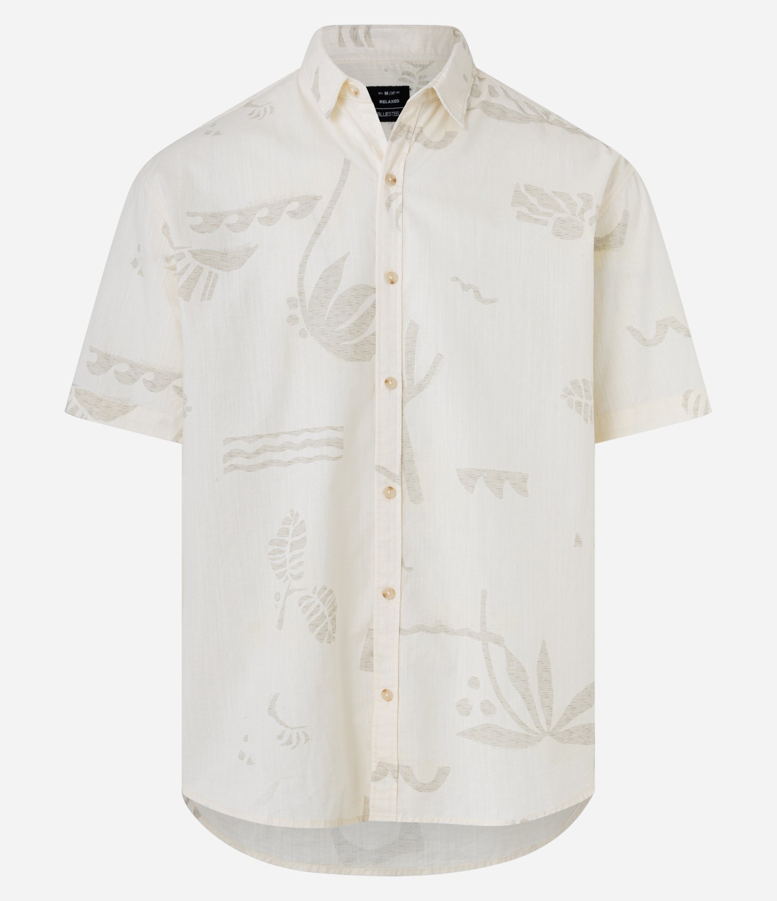 Camisa Relaxed  Fil a Fil Estampa Natural Abstrata Bege 1