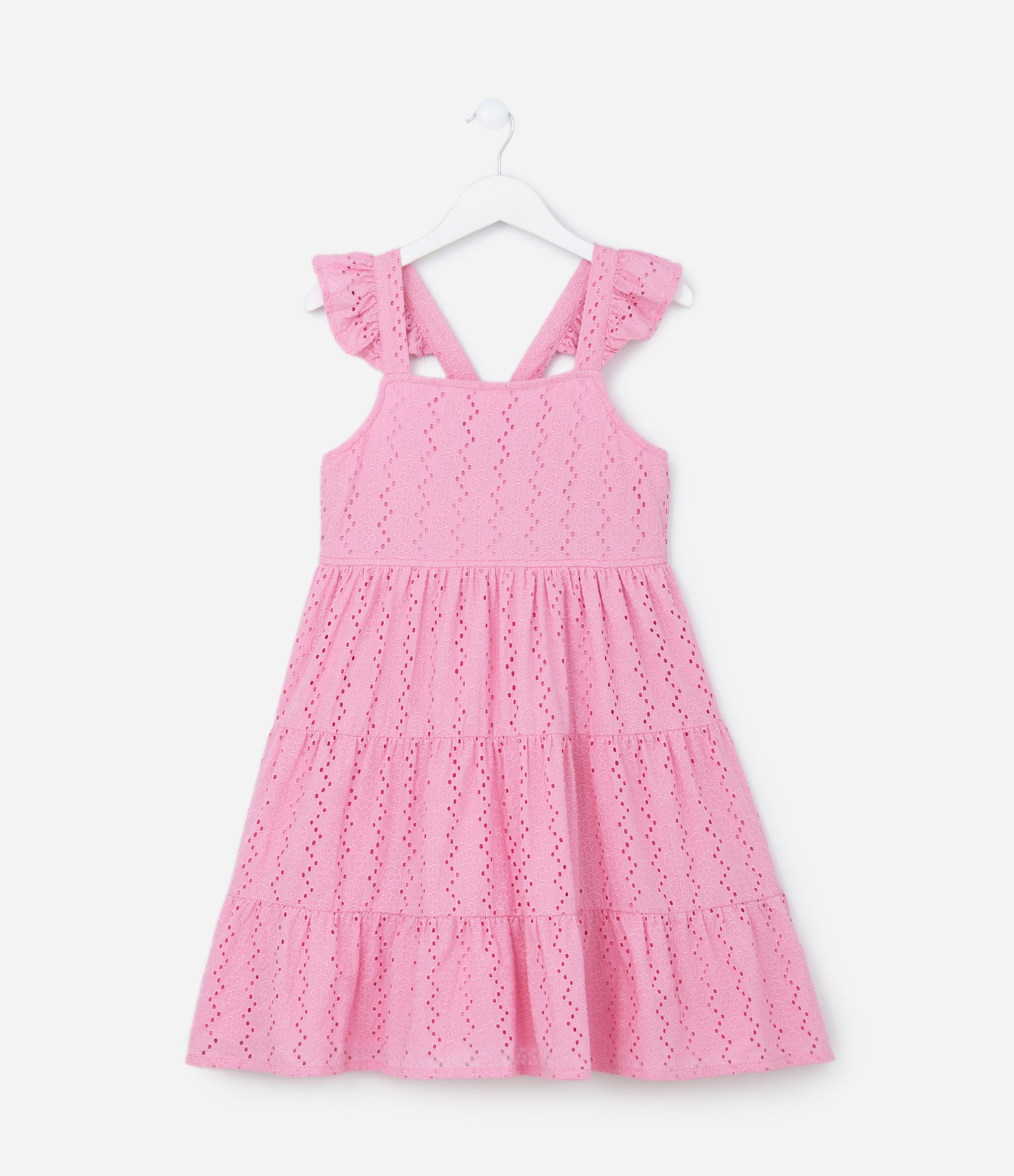 Vestido Infantil em Laise com Babadinhos - Tam 5 a 14 Anos Rosa 1
