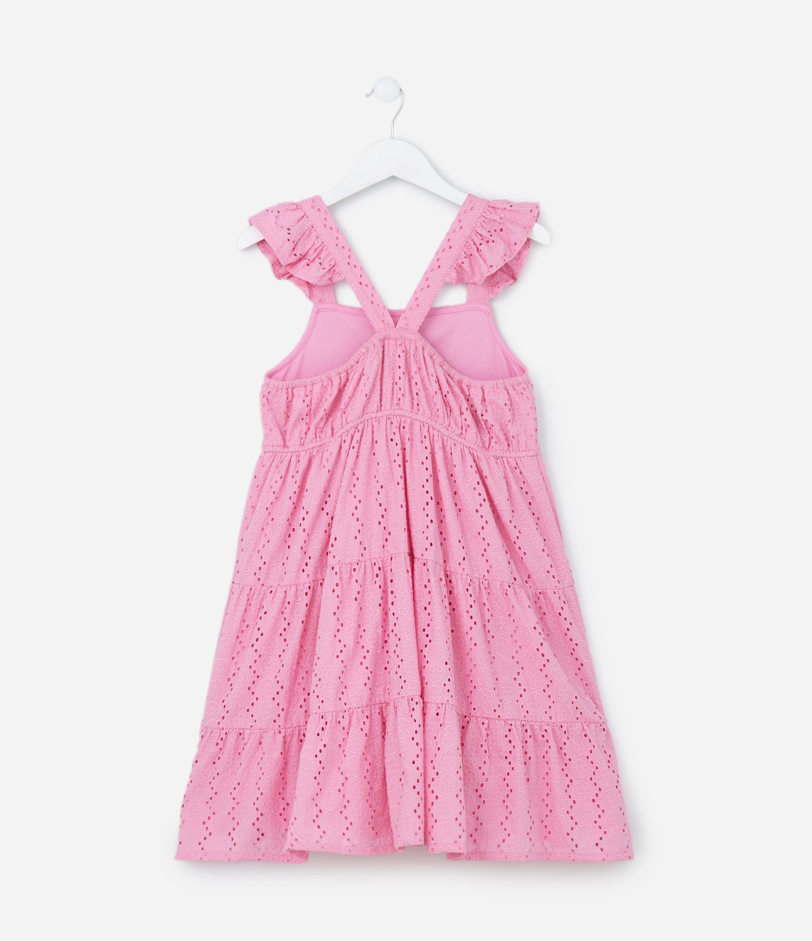 Vestido Infantil em Laise com Babadinhos - Tam 5 a 14 Anos Rosa 2