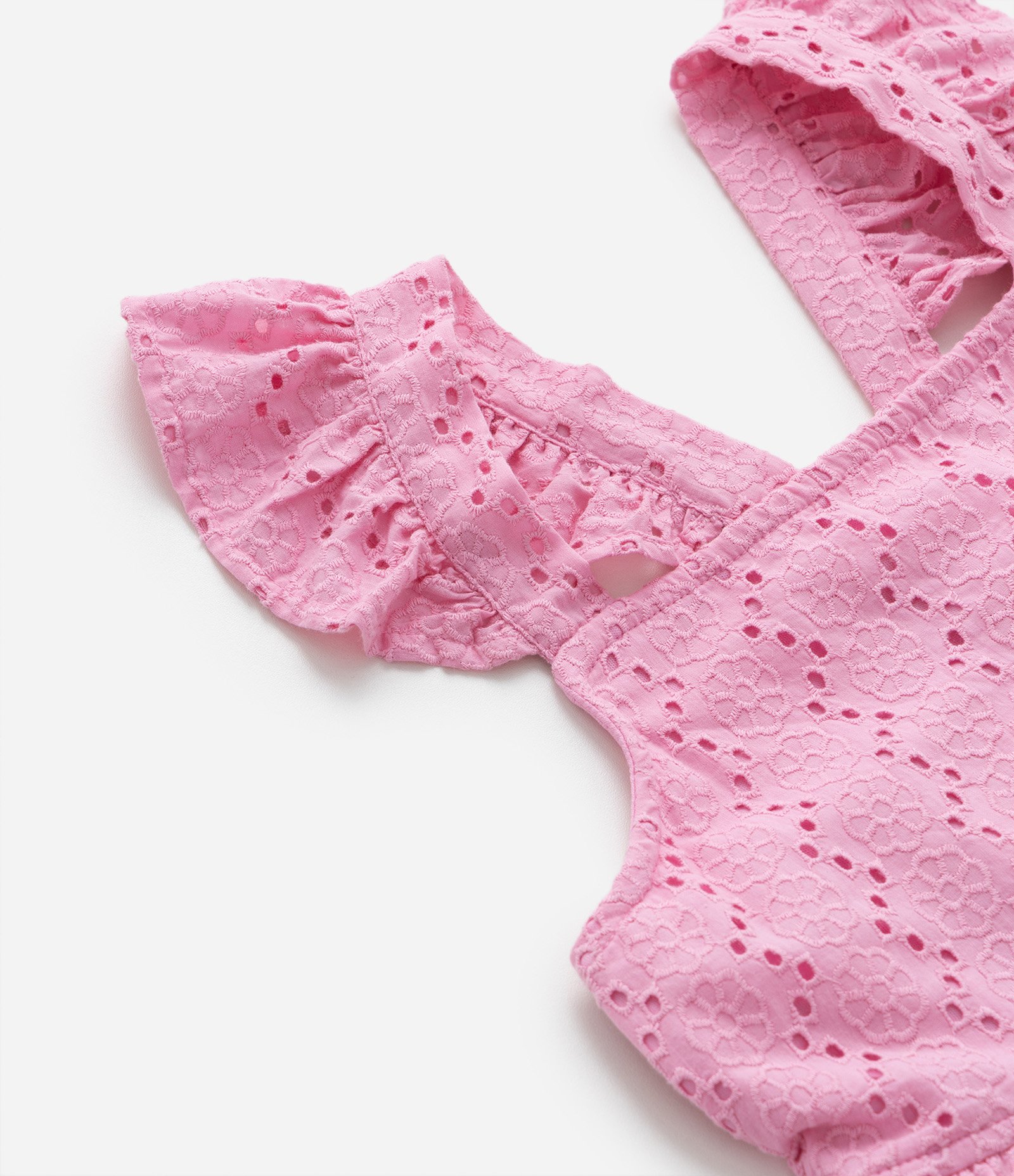 Vestido Infantil em Laise com Babadinhos - Tam 5 a 14 Anos Rosa 4