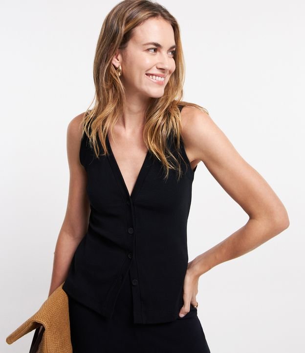 Blusa Colete em Ribana com Abotoamento Frontal