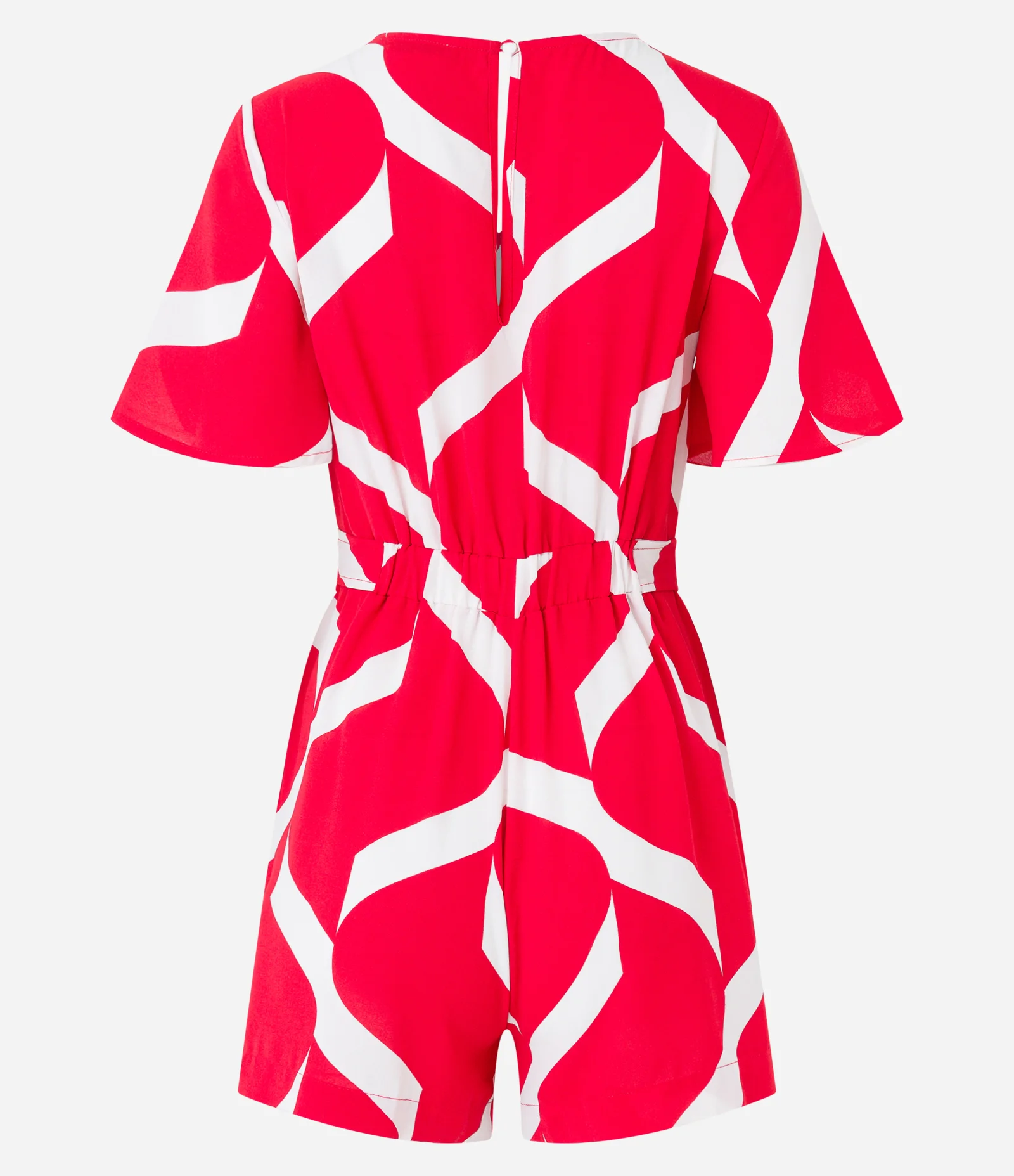 Macaquinho em Efeito Airflow com Decote em V e Cadarço na Cintura Vermelho e Branco 2