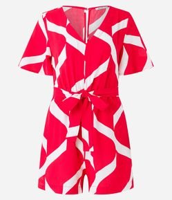 Macaquinho em Efeito Airflow com Decote em V e Cadarço na Cintura