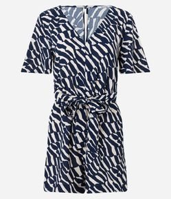 Macaquinho em Airflow Estampa Abstrata e Cadarço para Amarração