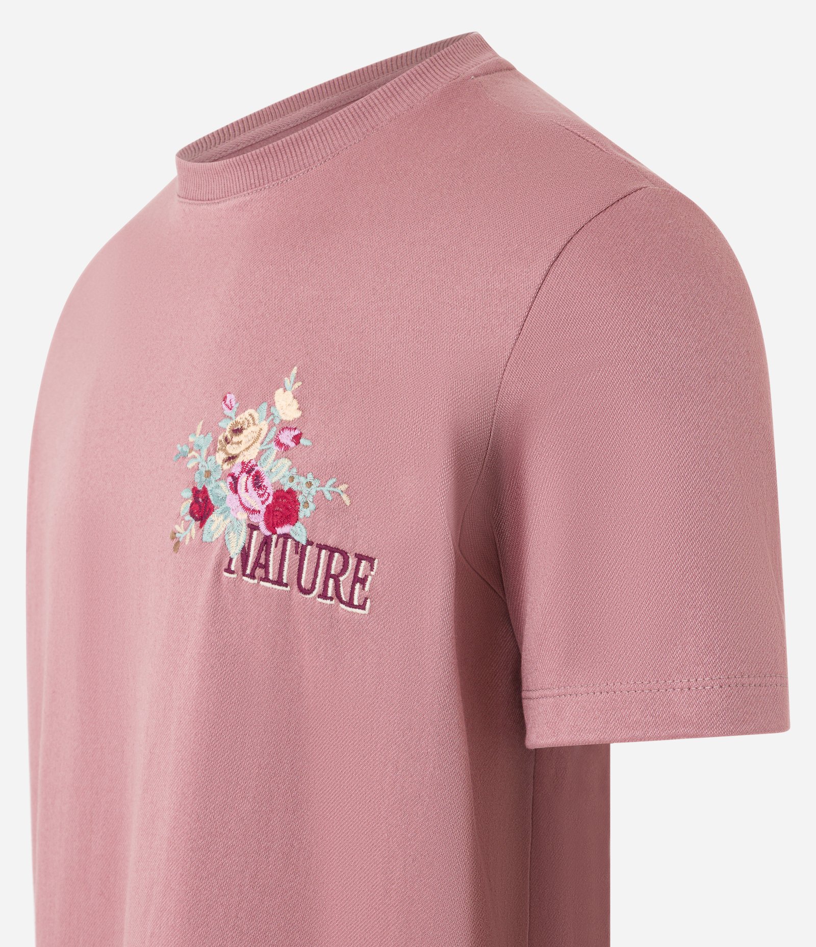 Camiseta em Algodão com Bordado Nature Rosa 5