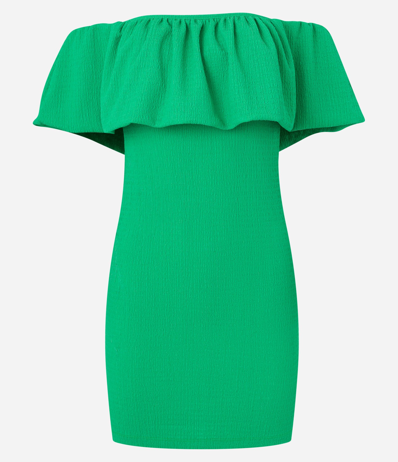 Vestido Ombro a Ombro em Malha Polyvelour com Babado Sobreposto Verde 5