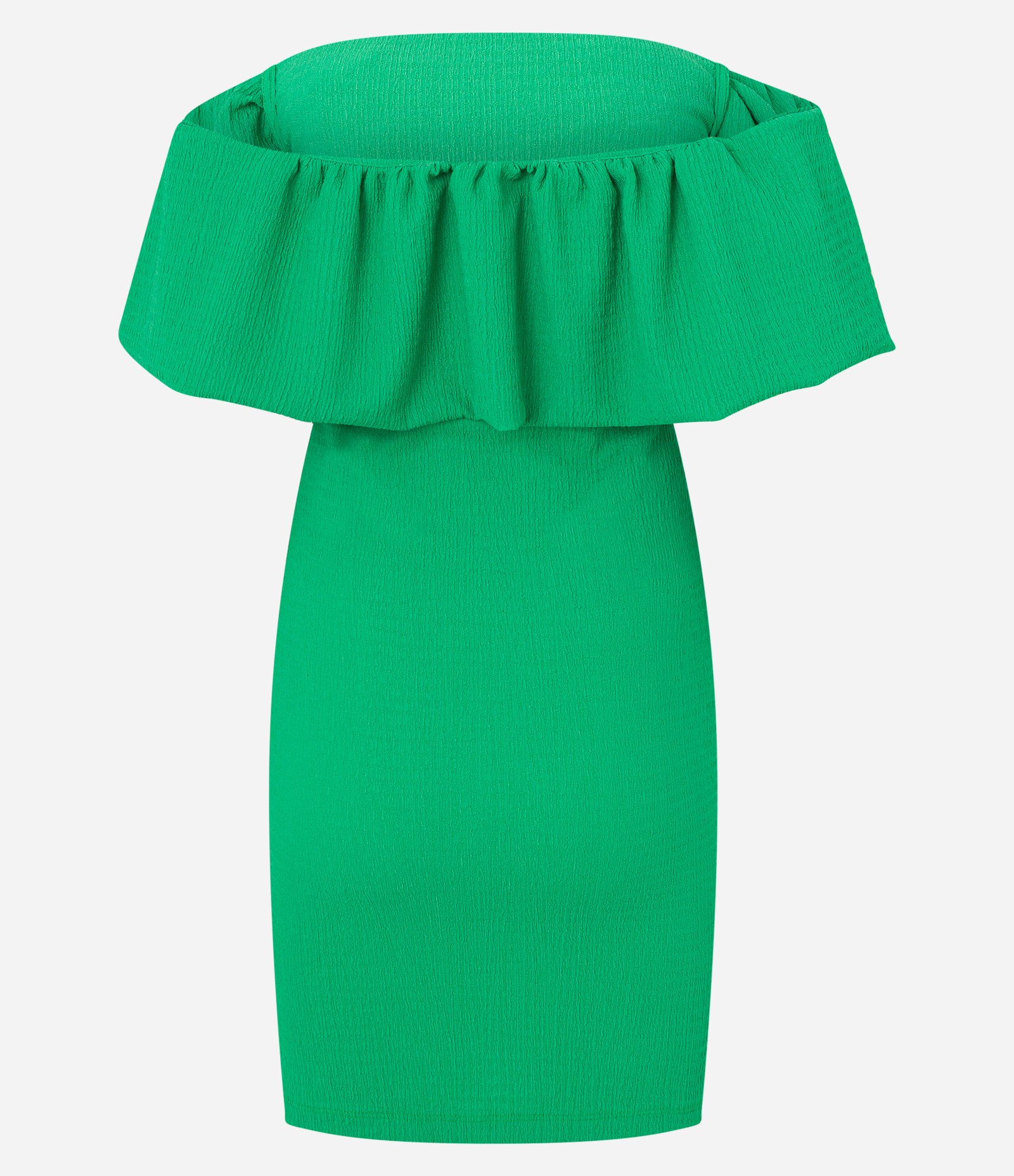 Vestido Ombro a Ombro em Malha Polyvelour com Babado Sobreposto Verde 7