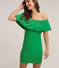 Vestido Ombro a Ombro em Malha Polyvelour com Babado Sobreposto