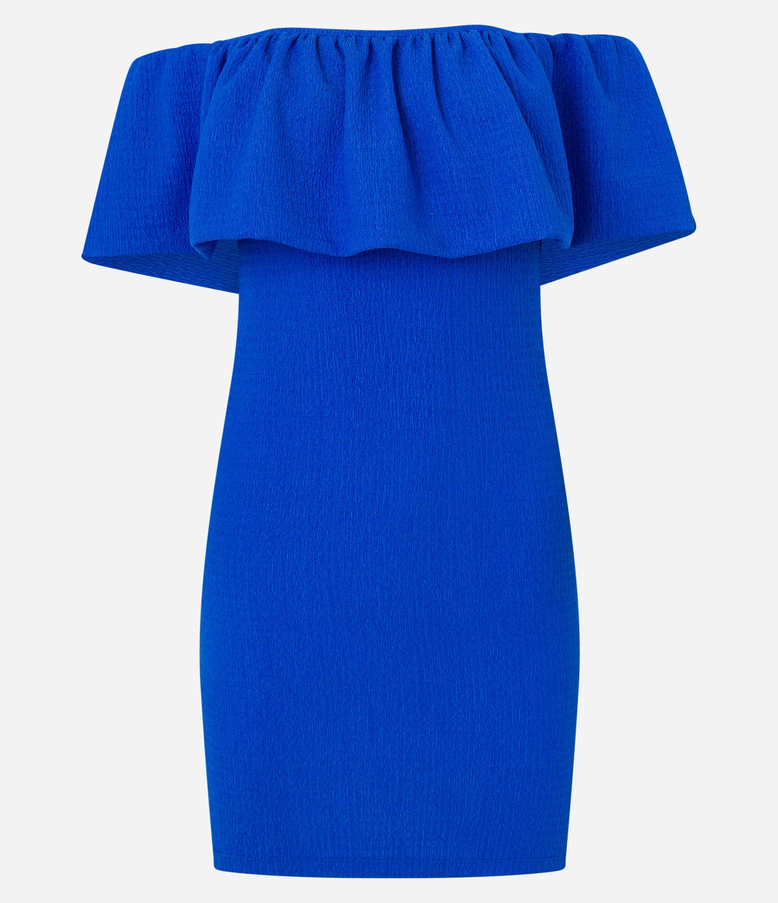 Vestido Ombro a Ombro em Malha Polyvelour com Babado Sobreposto Azul 5