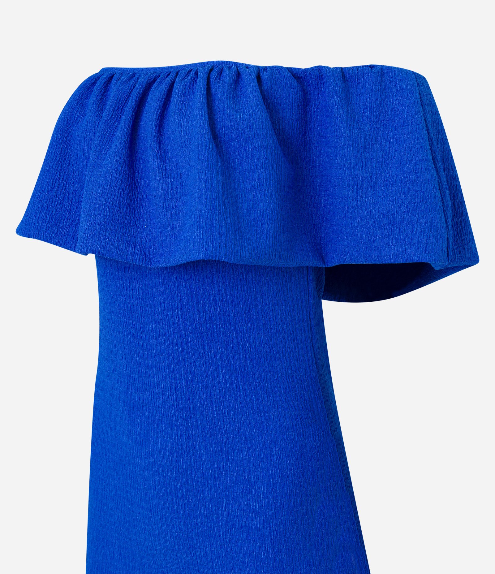 Vestido Ombro a Ombro em Malha Polyvelour com Babado Sobreposto Azul 6