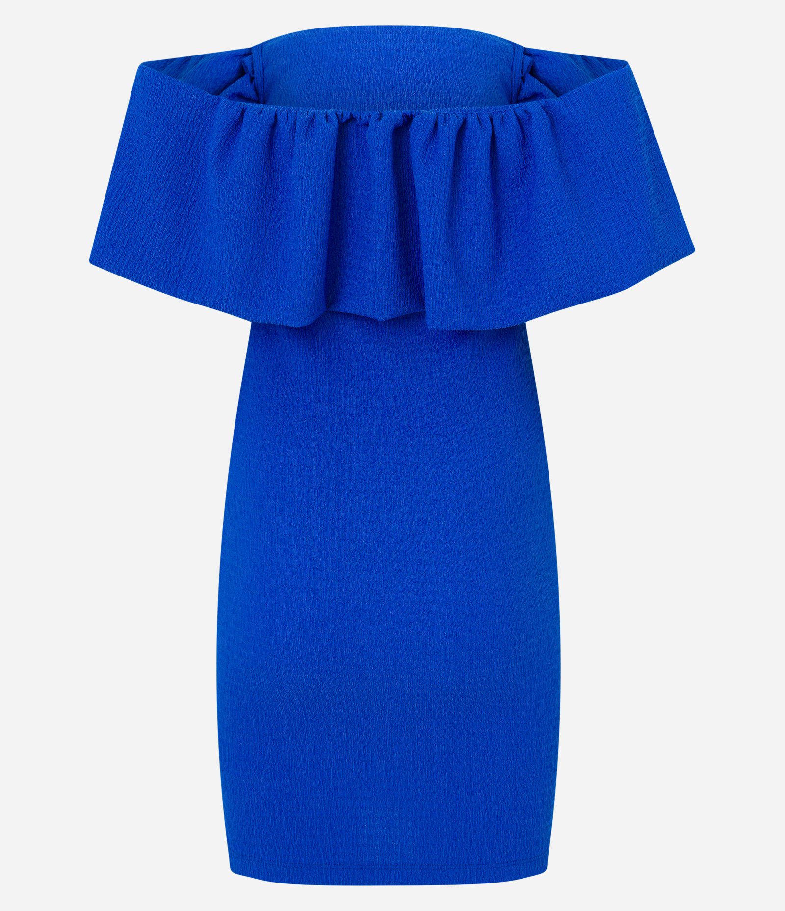 Vestido Ombro a Ombro em Malha Polyvelour com Babado Sobreposto Azul 7