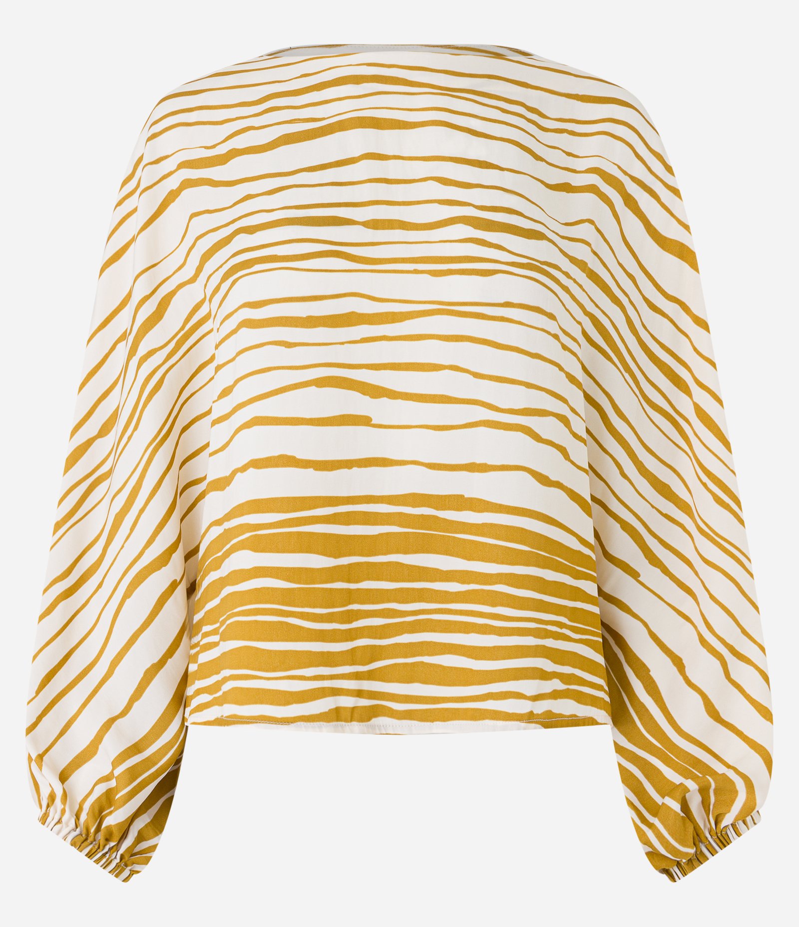 Blusa em Tecido Acetinado com Listras Rústicas Amarelo/Bege 5