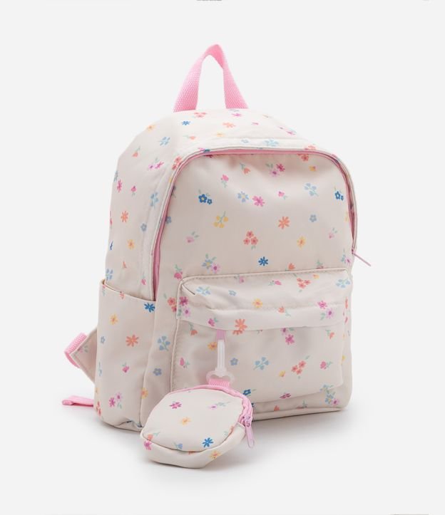 Mochila Infantil com Bolsinha e Estampa de Florzinhas - Tam U