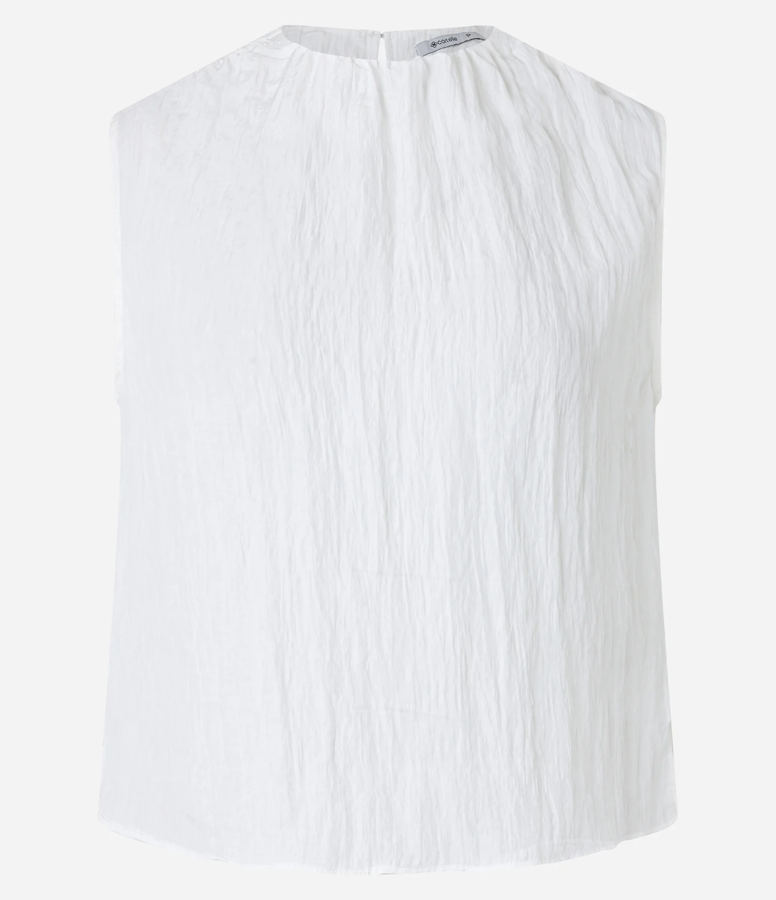 Blusa Sem Manga Acetinada com Textura Decote Redondo Branco 5