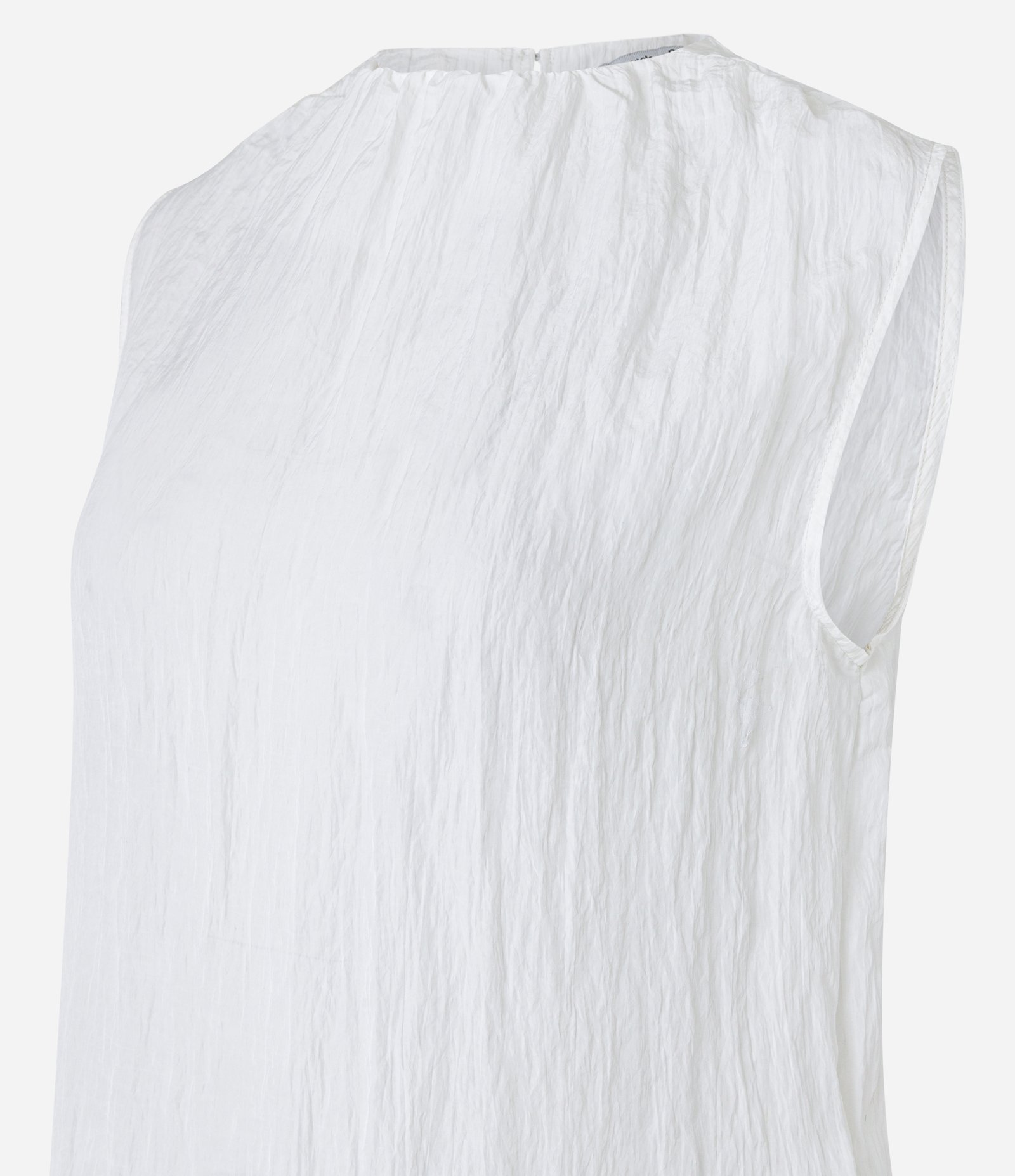 Blusa Sem Manga Acetinada com Textura Decote Redondo Branco 6