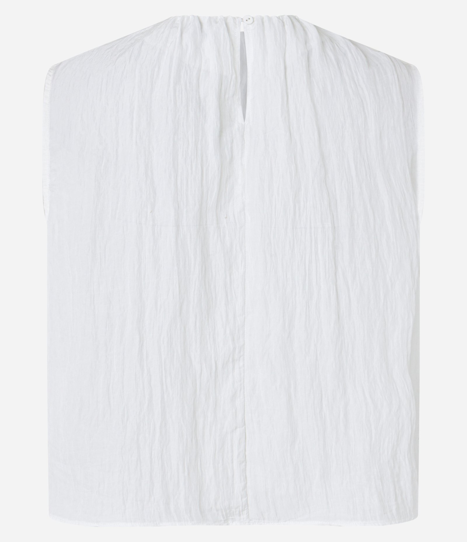 Blusa Sem Manga Acetinada com Textura Decote Redondo Branco 7