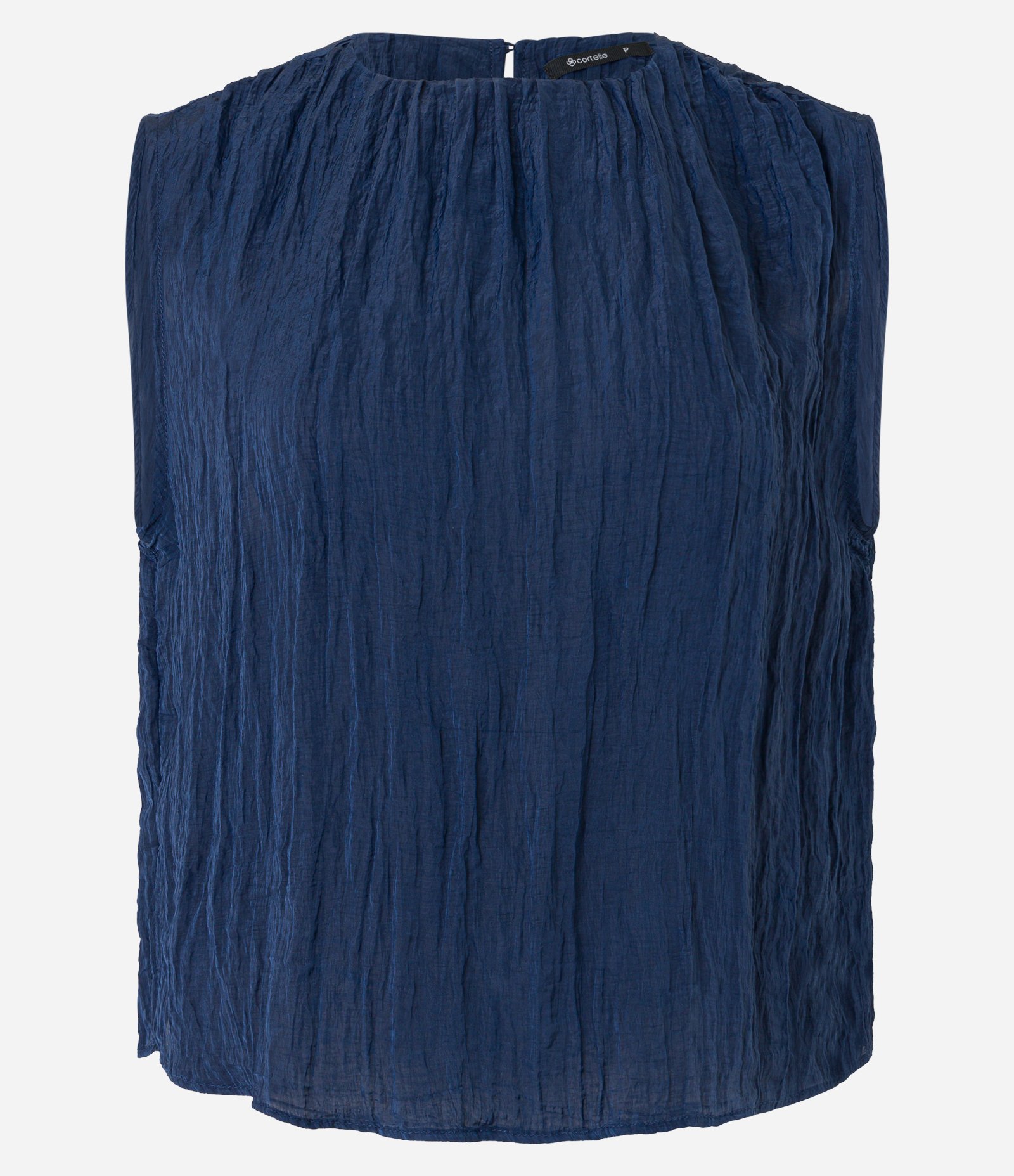 Blusa Sem Manga Acetinada com Textura Decote Redondo Azul 6