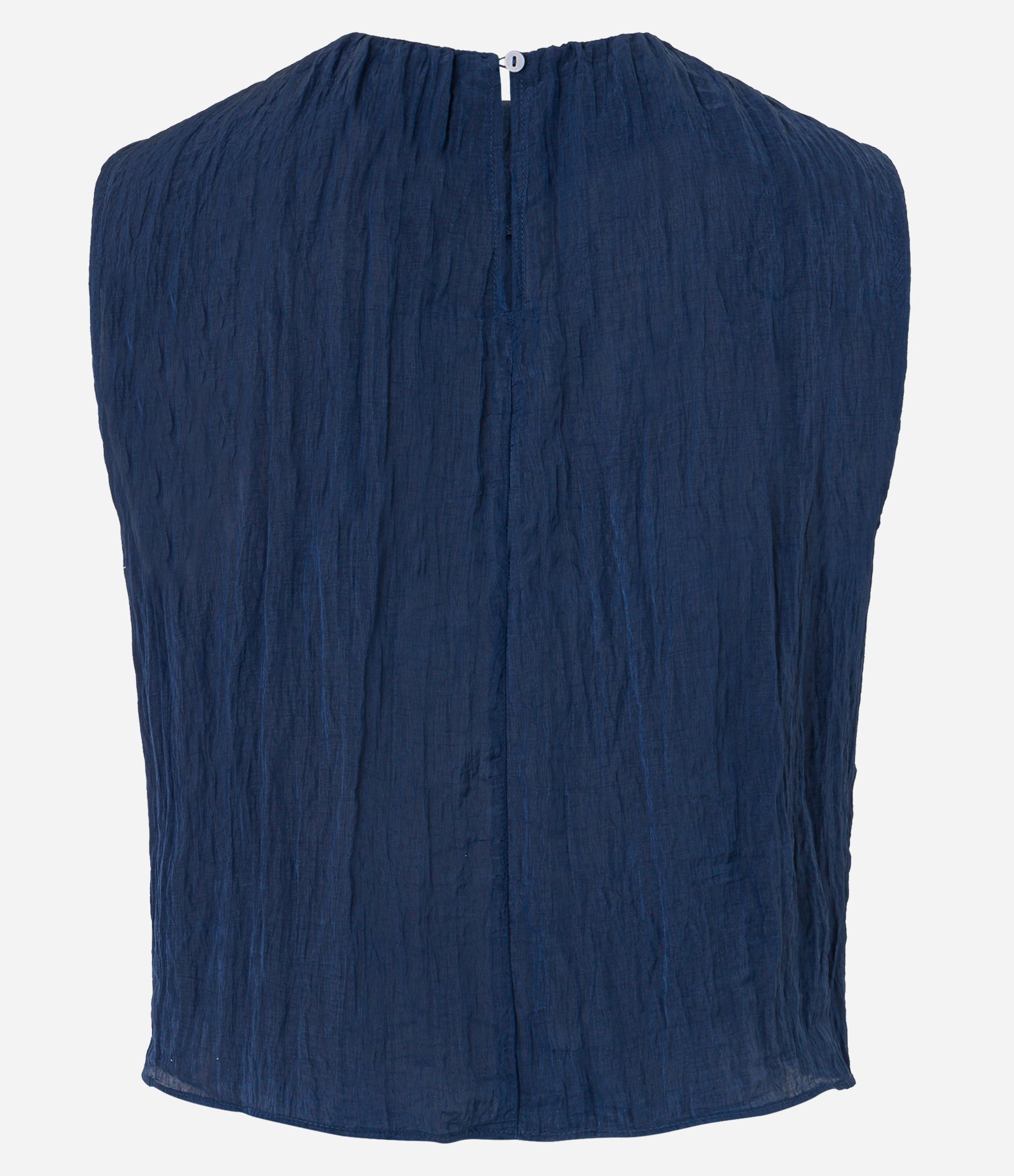 Blusa Sem Manga Acetinada com Textura Decote Redondo Azul 8