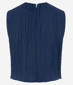 Blusa Sem Manga Acetinada com Textura Decote Redondo