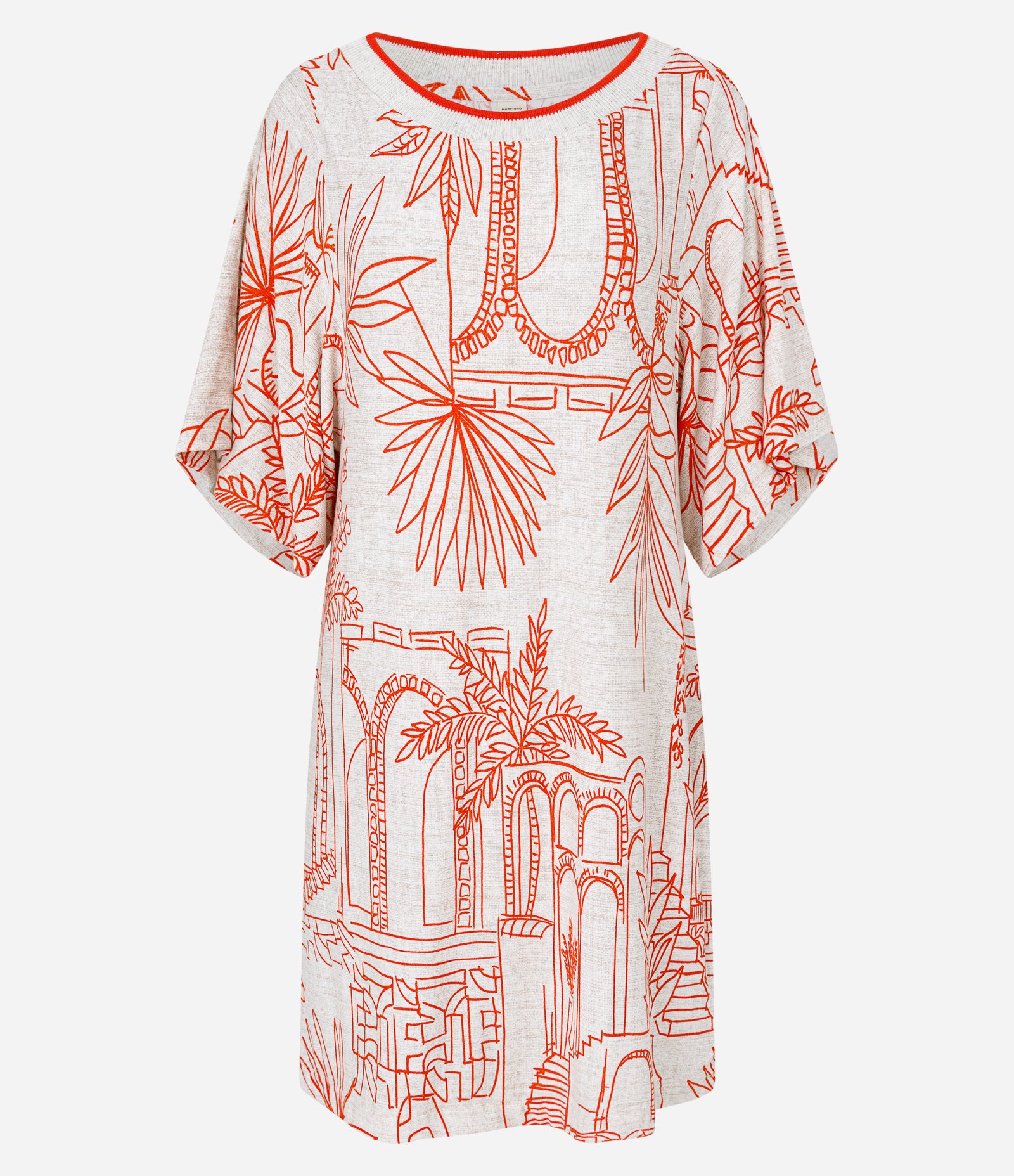 Vestido em Viscose com Detalhe Contrastante e Estampa Paisagem Crú 5