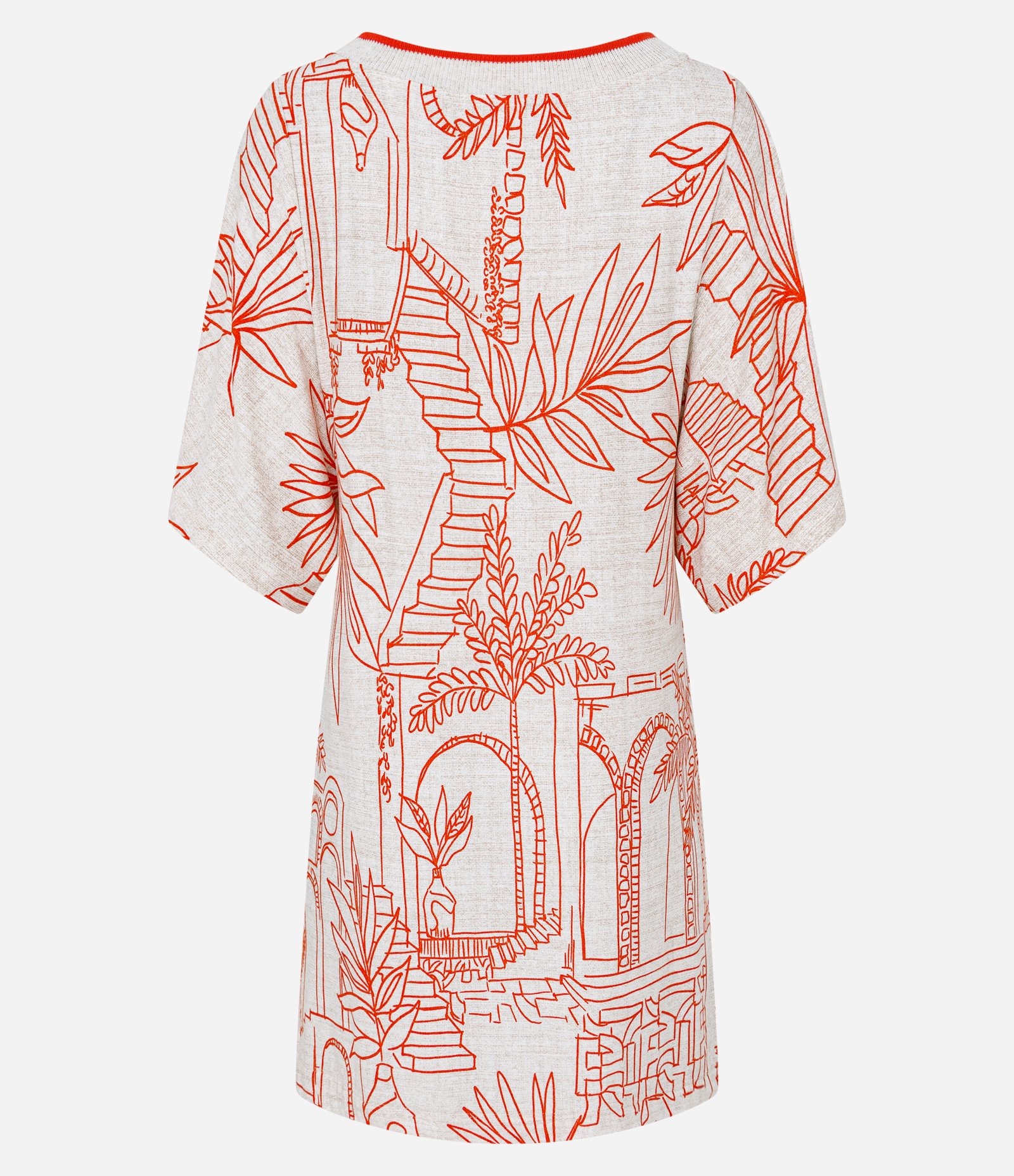 Vestido em Viscose com Detalhe Contrastante e Estampa Paisagem Crú 6