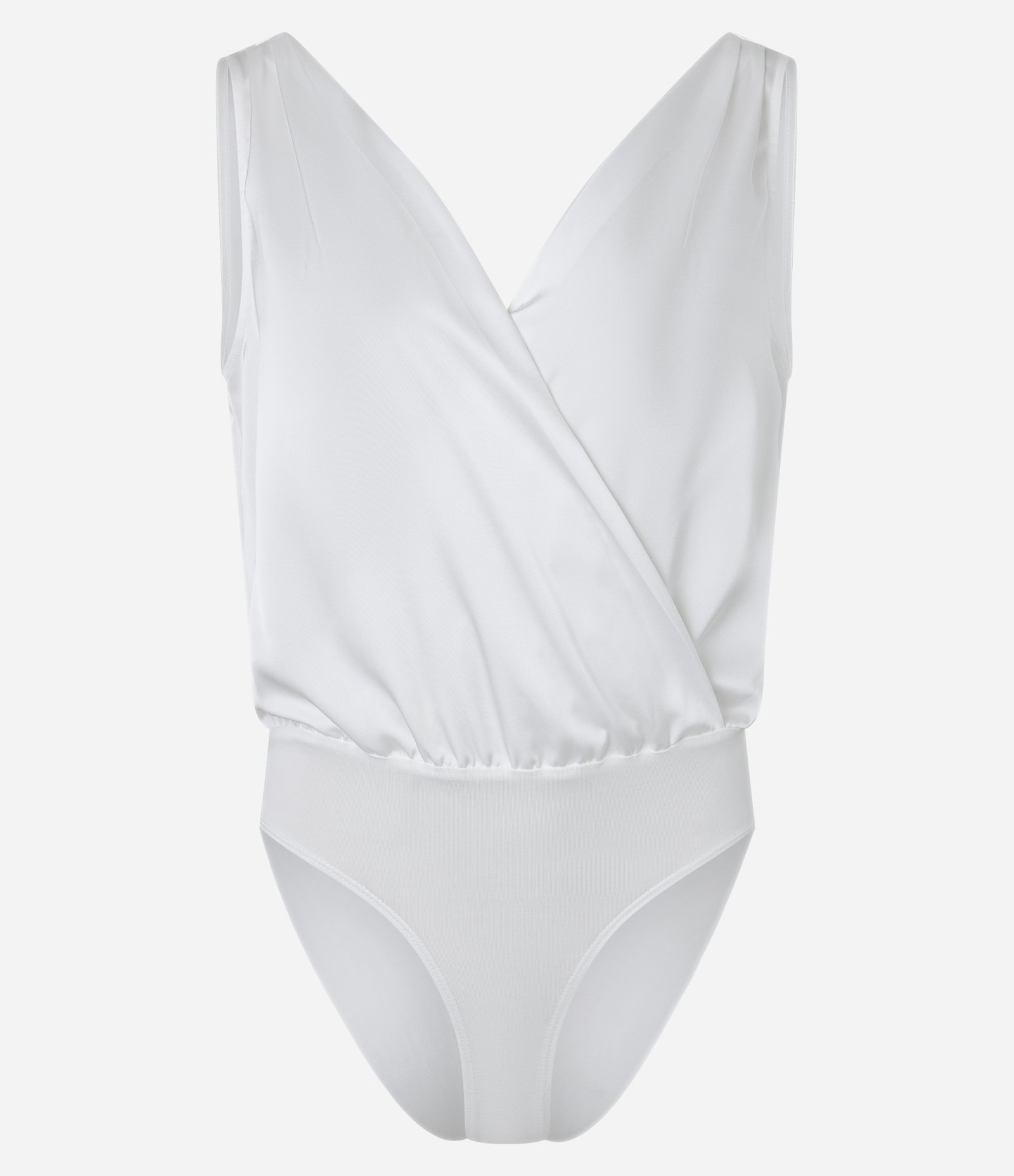 Body Sem Manga em Tecido Acetinado com Transpasse Branco 6