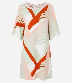 Vestido em Malha Viscose com Manga Ampla e Estampa Costela de Adão