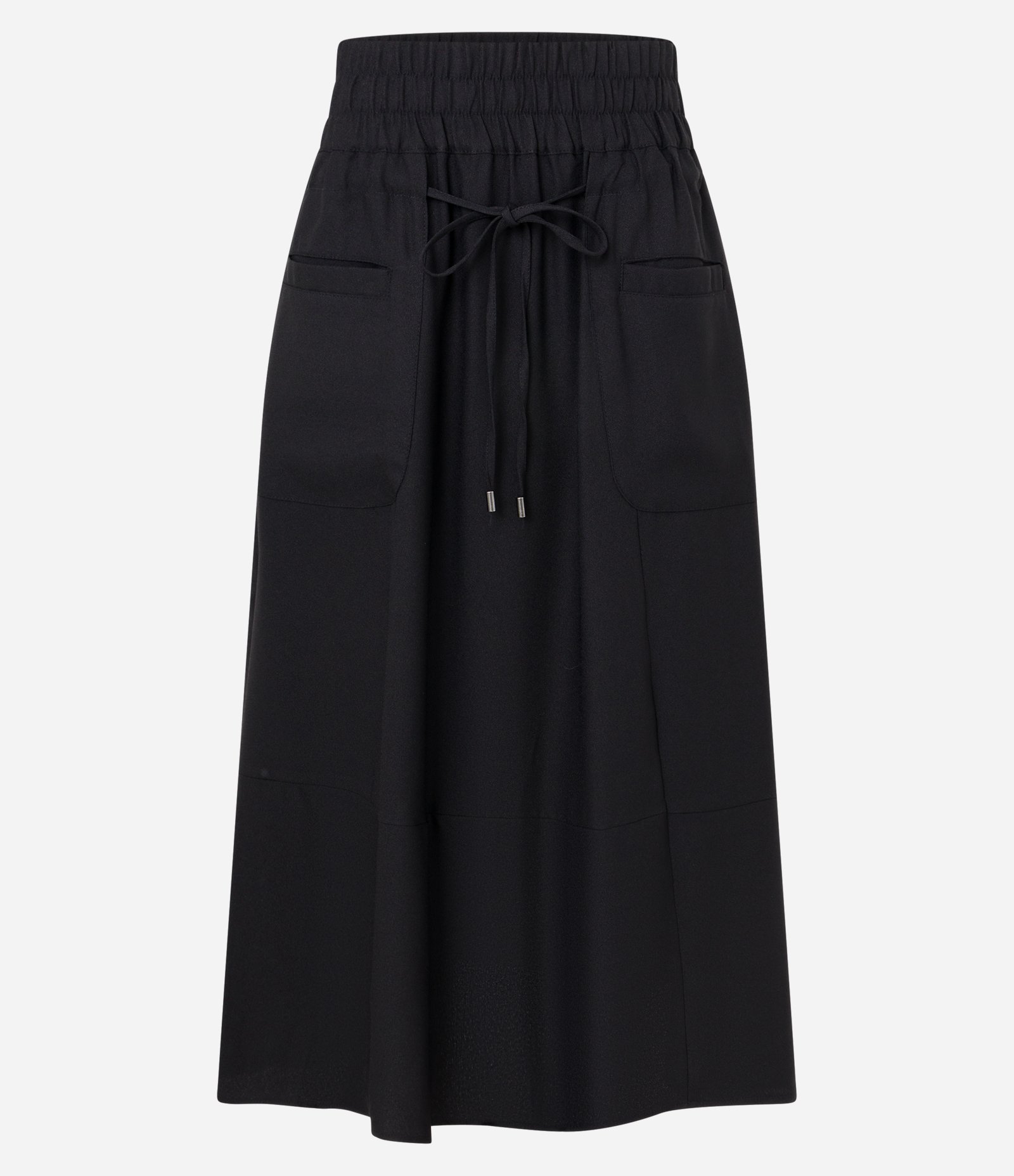 Saia Evasê Midi em Crepe com Amarração e Bolsos Preto 5