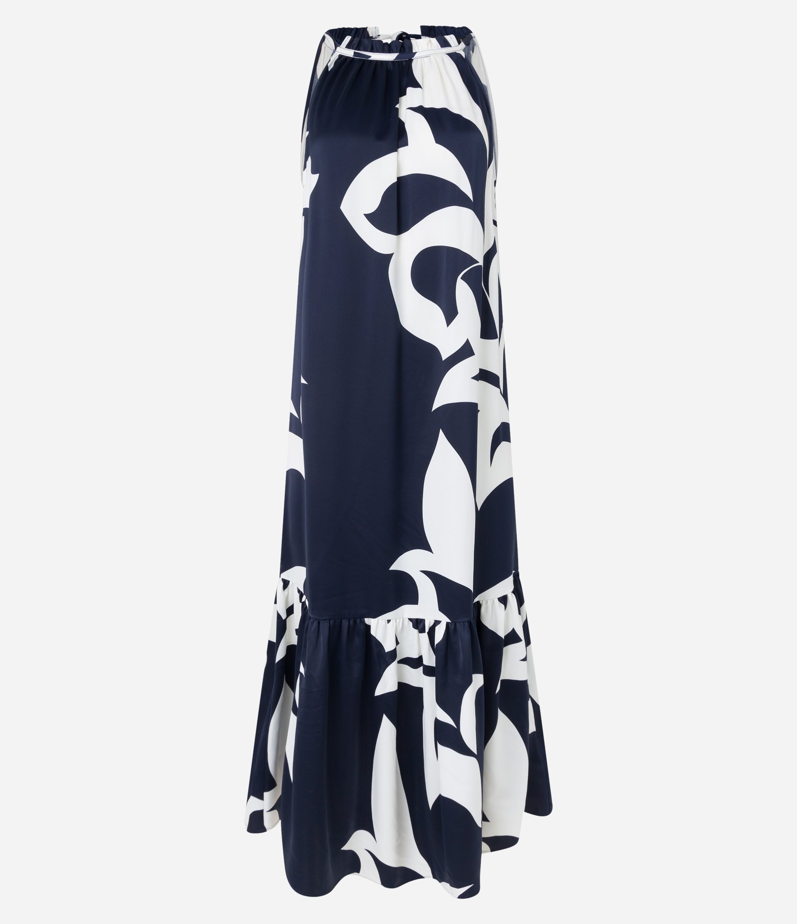 Vestido Evasê Midi Acetinado com Estampa Abstrata Azul 7