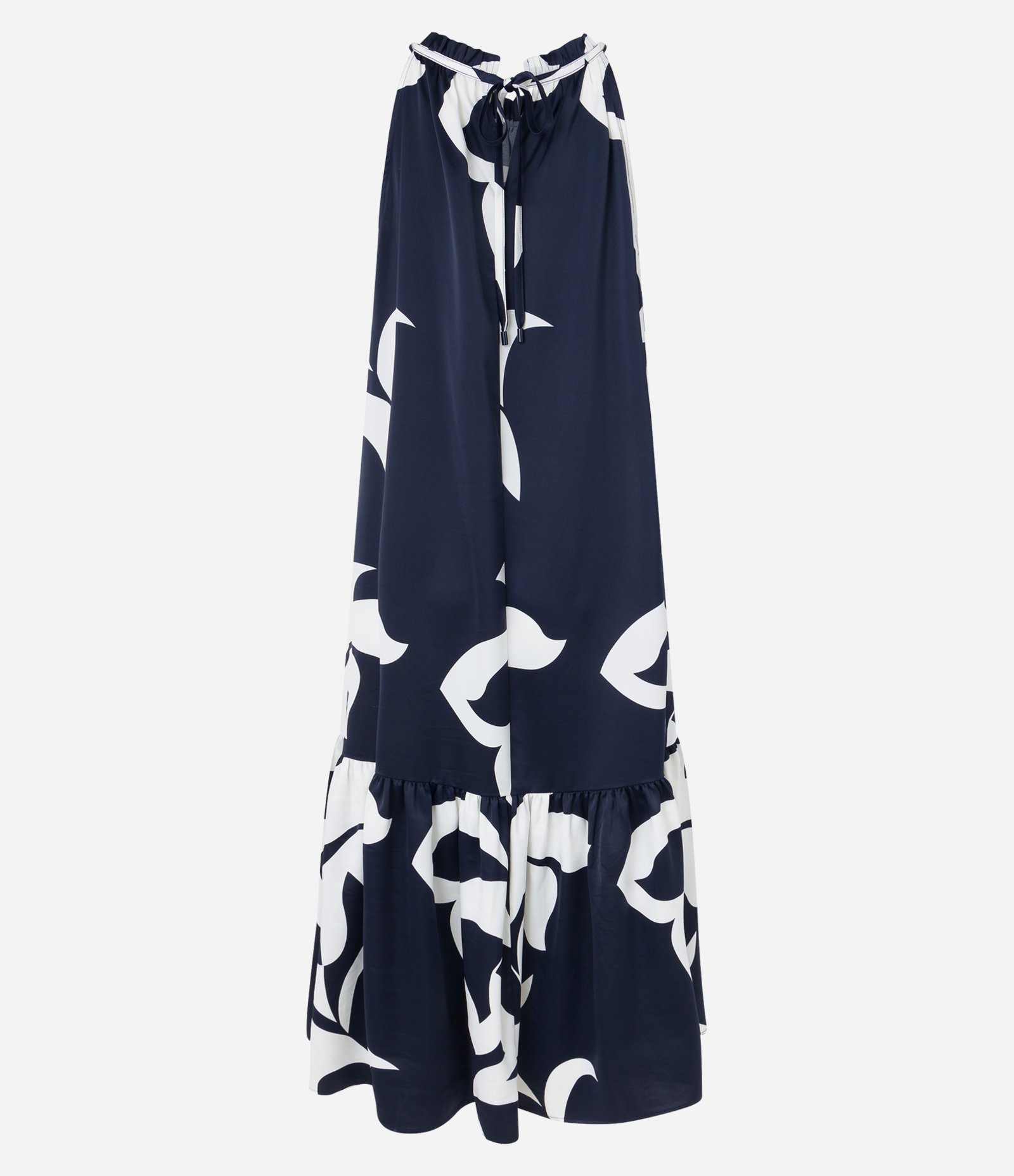 Vestido Evasê Midi Acetinado com Estampa Abstrata Azul 8