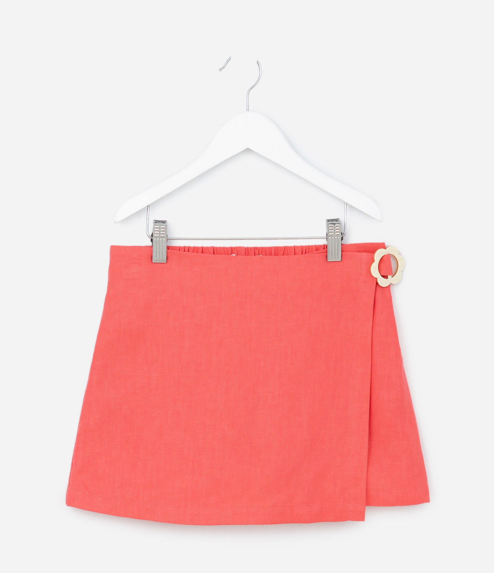 Short Saia Infantil em Viscolinho com Fivela Flor - Tam 5 a14 Anos Laranja 1