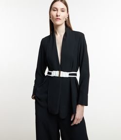 Kimono Alfaiatado com Manga Flare e Cinto Texturizado