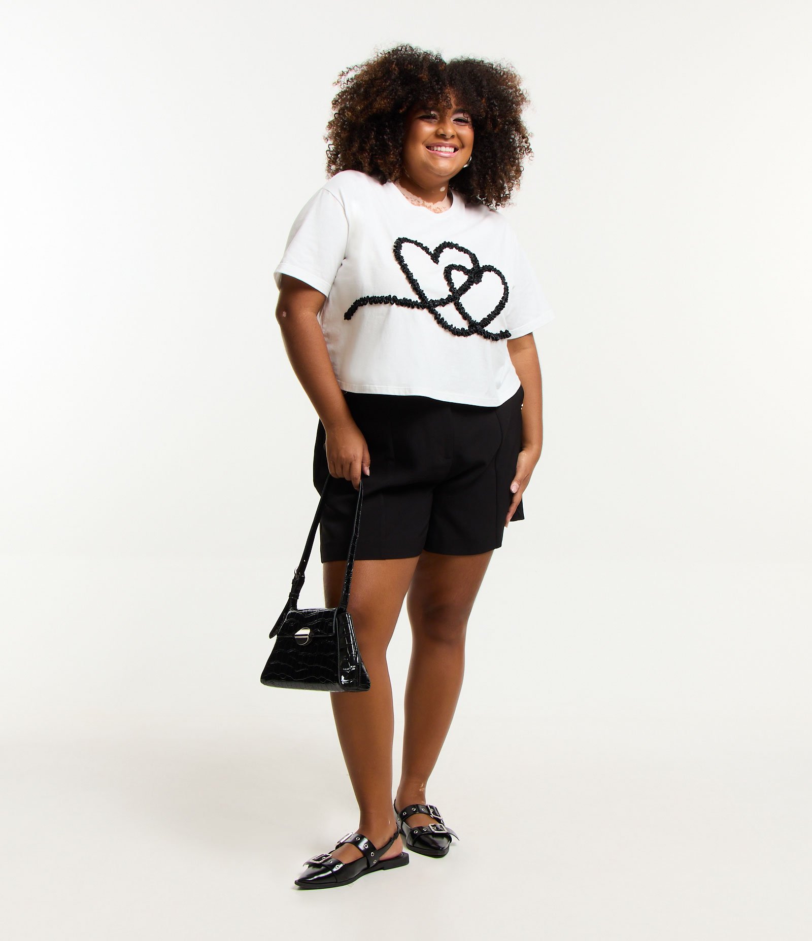 Blusa Cropped em Algodão com Coração de Cetim Curve & Plus Size Branco Neve 3