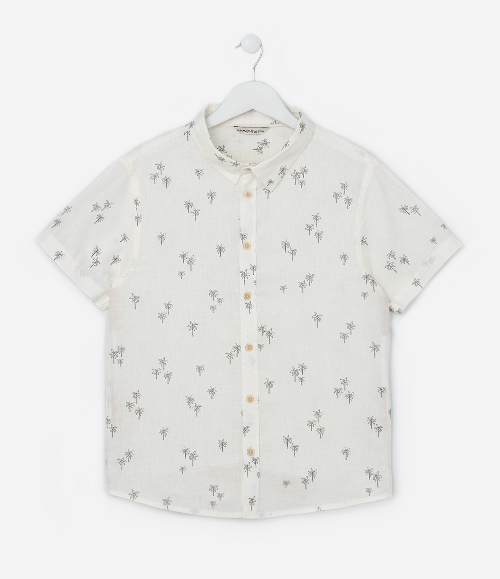 Camisa Infantil em Linho com Estampa Coqueiros - Tam 5 a 14 Anos Off White 1