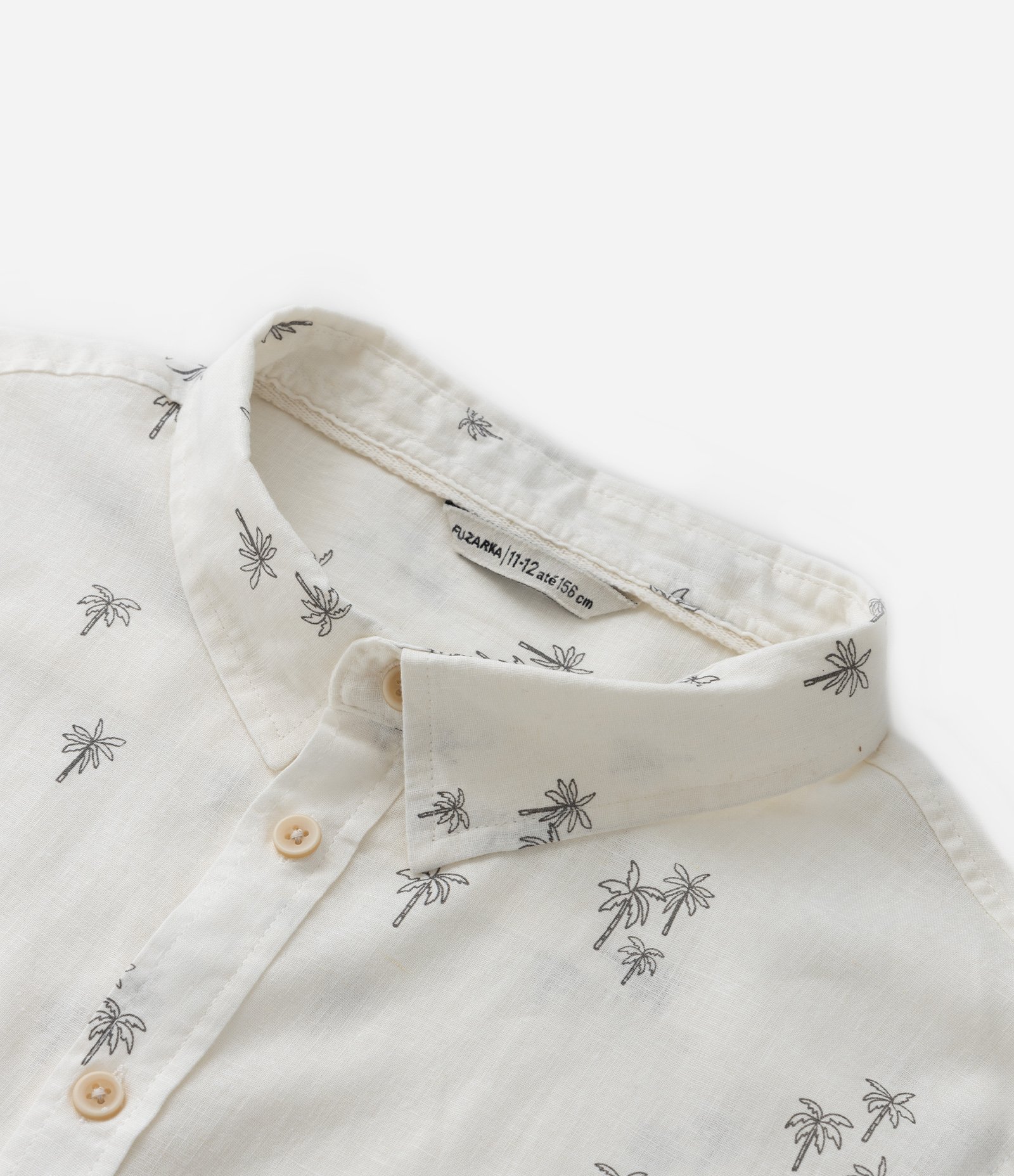 Camisa Infantil em Linho com Estampa Coqueiros - Tam 5 a 14 Anos Off White 4