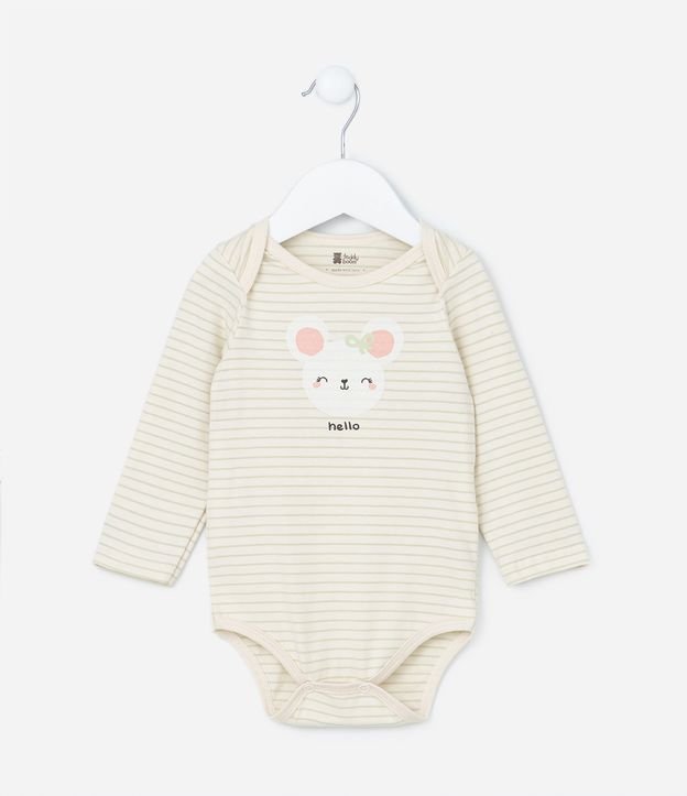 Body Infantil em Algodão Estampa Ratinha e Listras - Tam RN a 18 meses