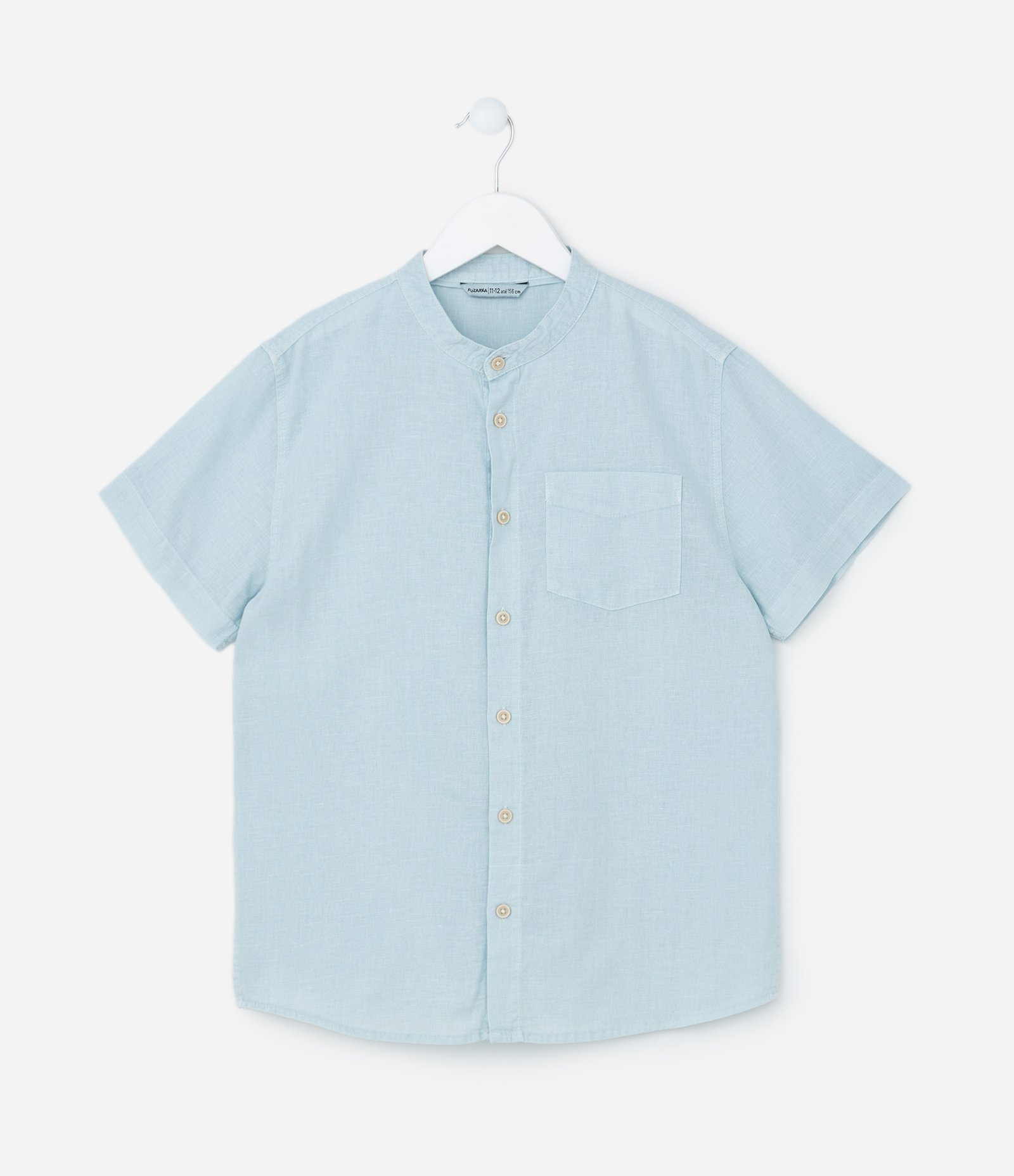 Camisa Infantil em Algodão e Linho com Bolsinho - Tam 5 a 14 anos Azul 1