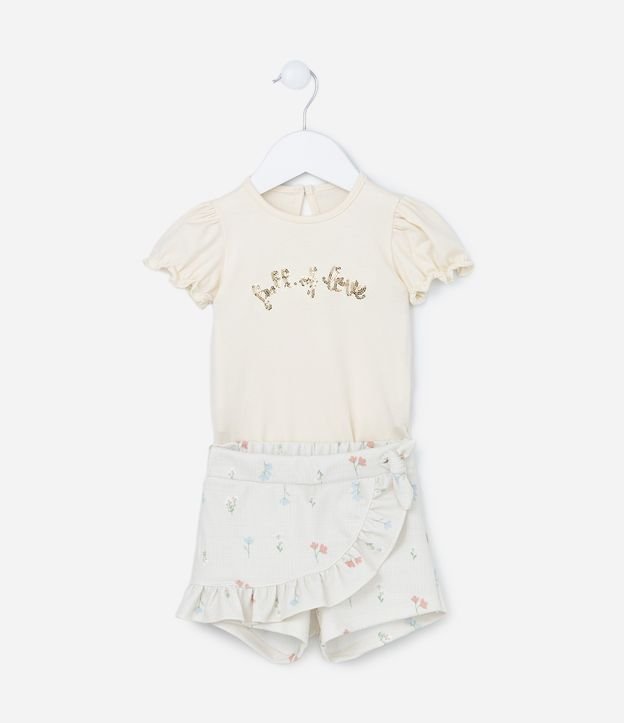 Conjunto Infantil em Cotton com Bordado em Paetês - Tam 0 a 24 meses