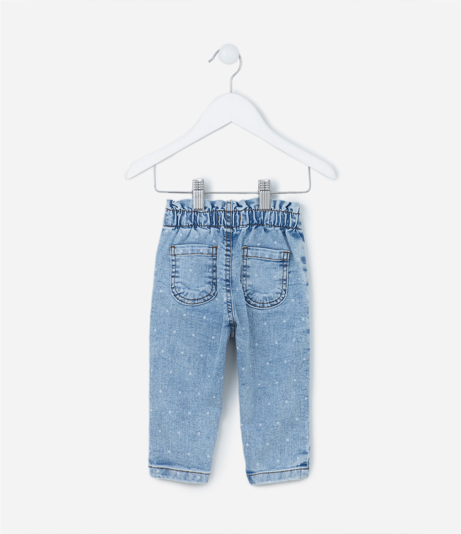 Calça Clochard Infantil em Jeans com Estampa em Poá - Tam 3 a 18 Meses Azul 2