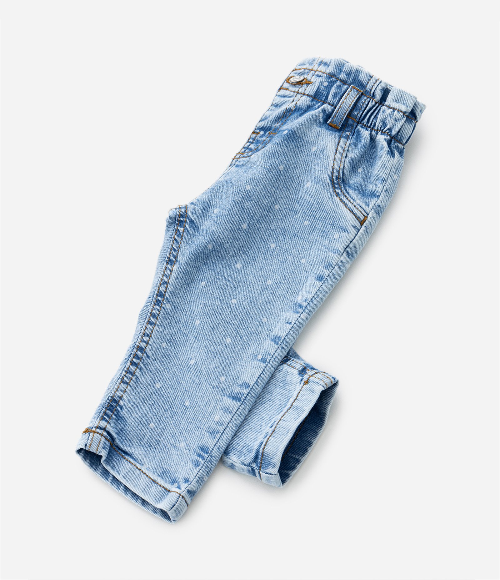 Calça Clochard Infantil em Jeans com Estampa em Poá - Tam 3 a 18 Meses Azul 4