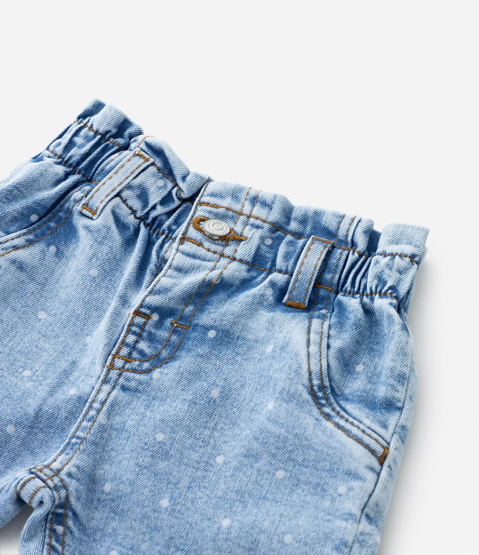 Calça Clochard Infantil em Jeans com Estampa em Poá - Tam 3 a 18 Meses Azul 5