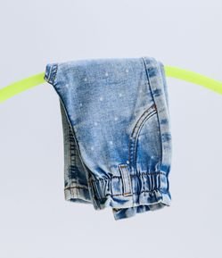 Calça Clochard Infantil em Jeans com Estampa em Poá - Tam 3 a 18 Meses