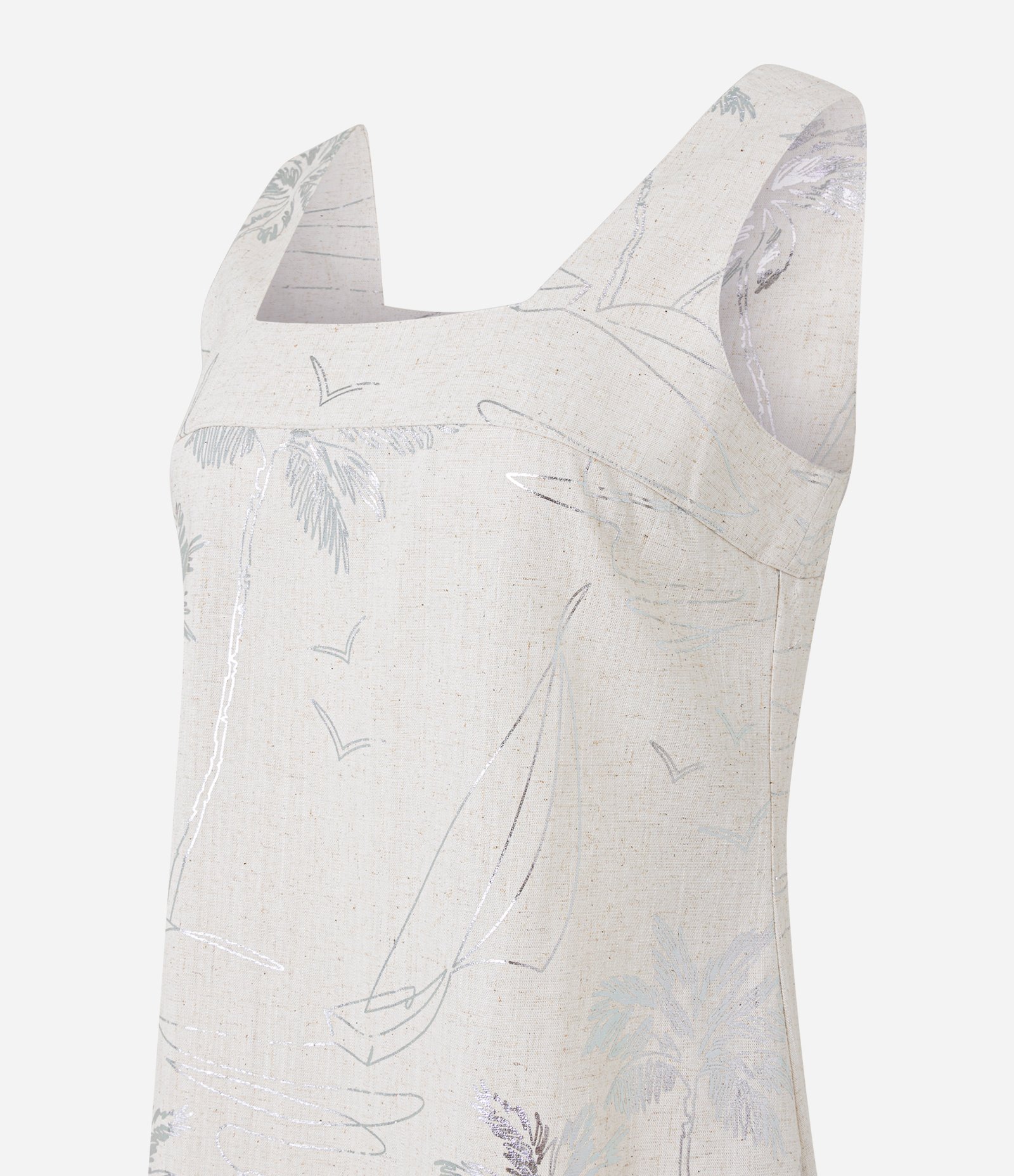 Vestido Curto em Viscolinho com Estampa Tropical de Foil Bege 5