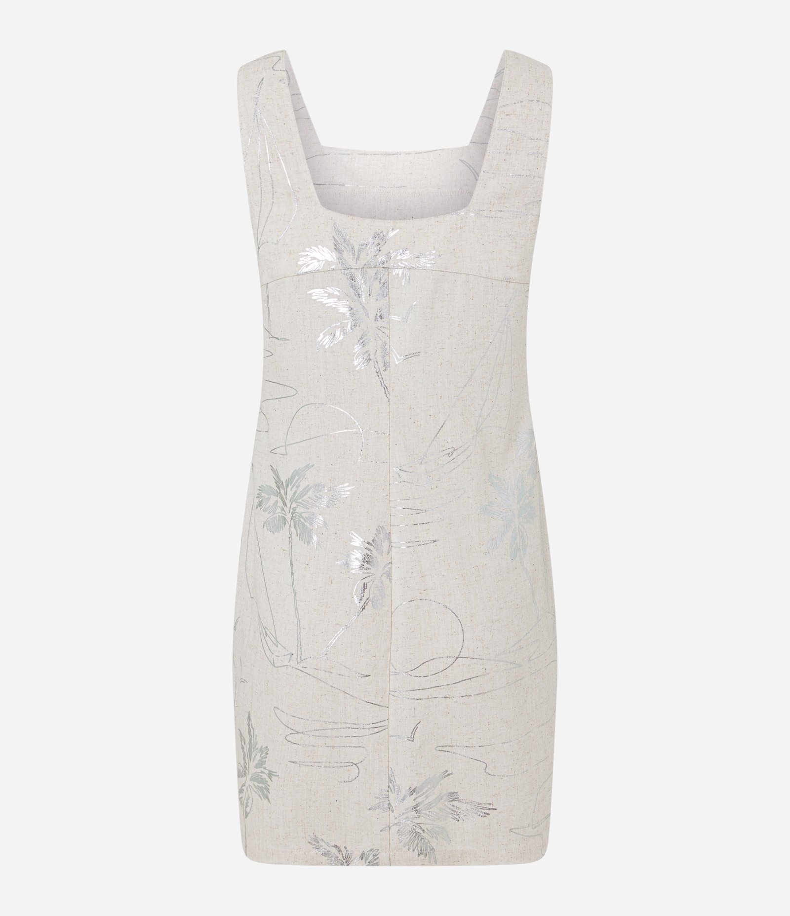 Vestido Curto em Viscolinho com Estampa Tropical de Foil Bege 6