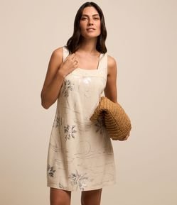 Vestido Curto em Viscolinho com Estampa Tropical de Foil