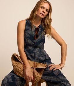 Macacão Viscose com Estampa de Folhagem Pontilhada