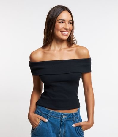 Blusa em Ribana com Dobra no Decote Ombro a Ombro Menor preço em Blusa em Ribana com Dobra no Decote Ombro a Ombro