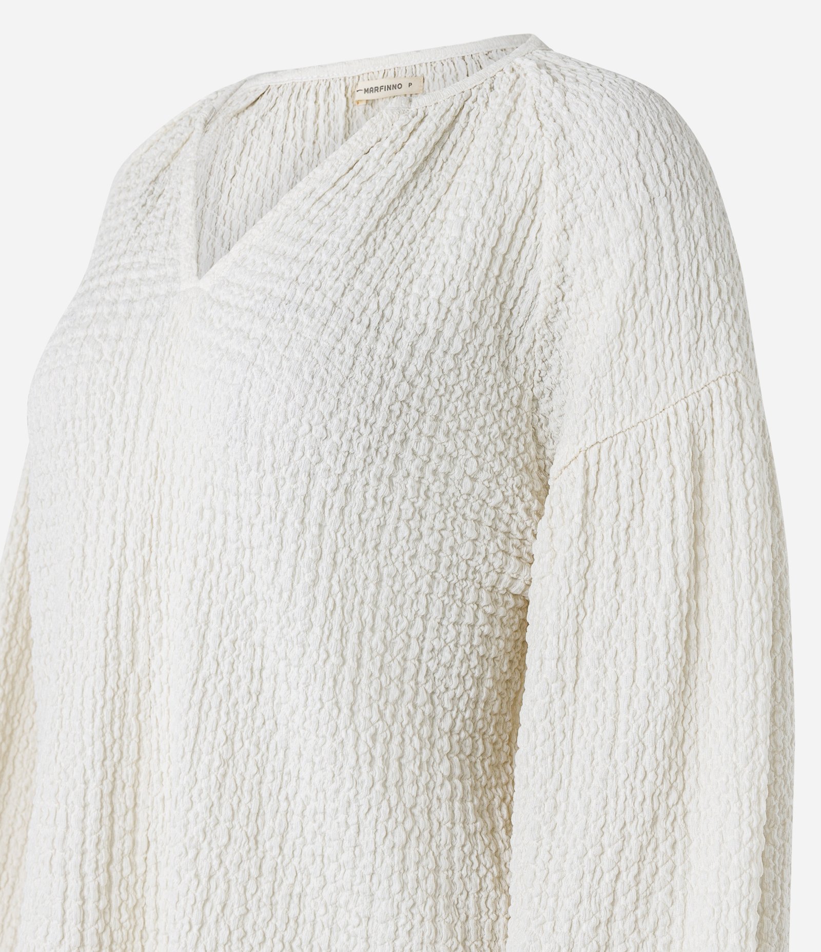 Blusa Texturizada com Gola V e Manga Bufante 2