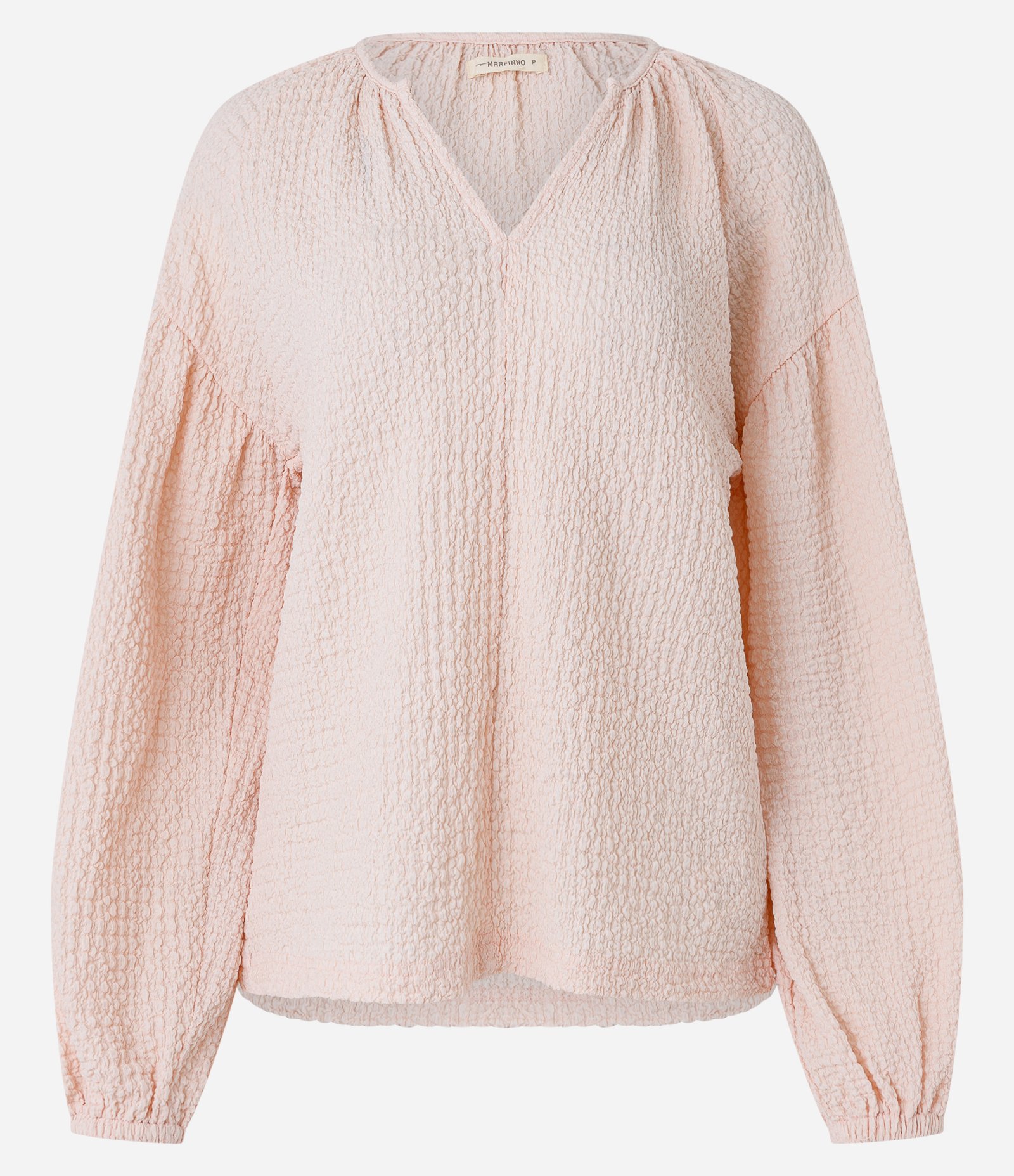 Blusa Texturizada com Gola V e Manga Bufante Laranja 1